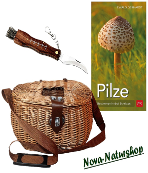 Pilz-Set Nova "Rotkappe", 3  teilig , Pilzkorb , Buch und Pilzmesser , Pilz - Umhängekorb